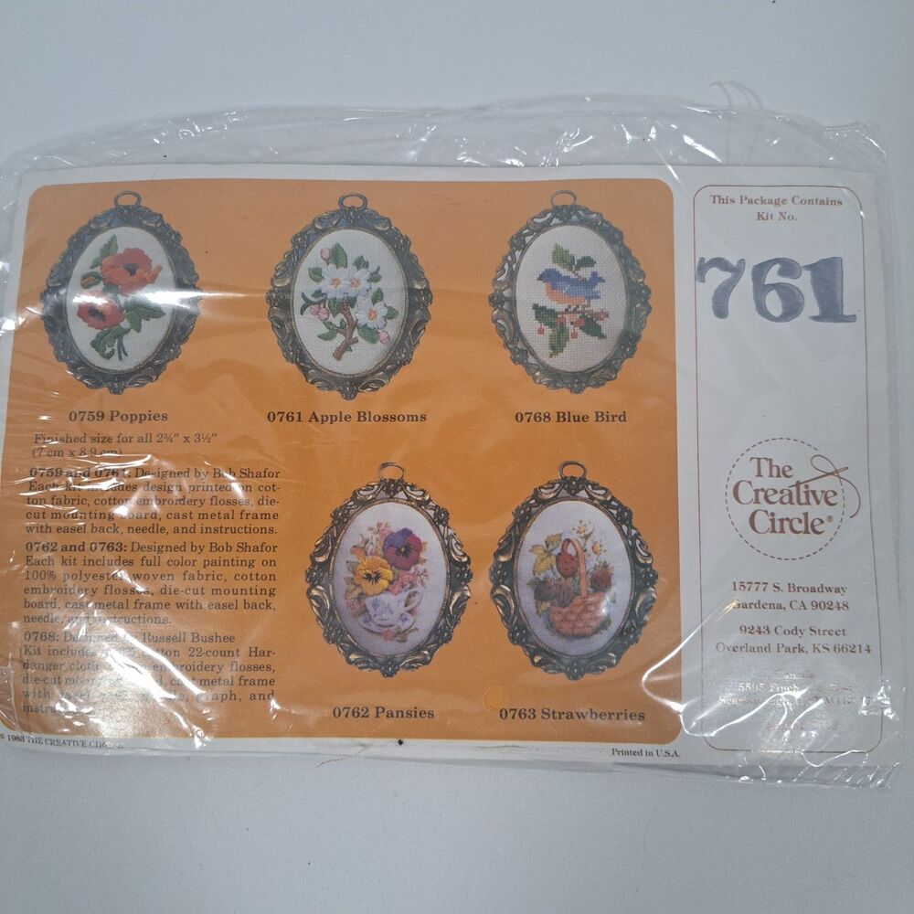 Vtg Creative Circle Apple Blossoms Embroidery Kit #0761 Sealed 1979 Frame